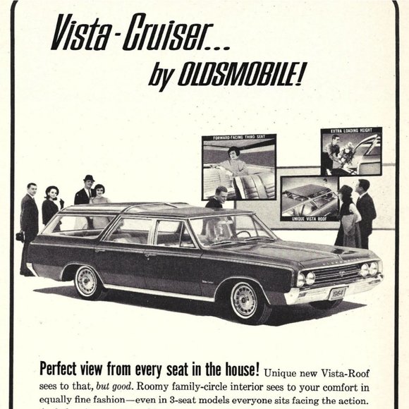 Vista Cruiser !964 Oldsmobile Station Wagon 1960s Vintage Print Ad 9 inch Tall - Picture 2 of 2